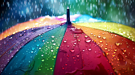 Rain on a Rainbow Umbrella: A Colorful Shower