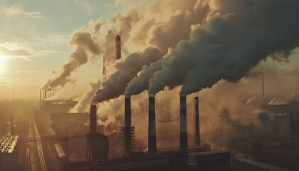 : Factory pipes polluting air with smoke, highlighting environmental issues in industry