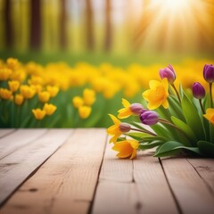 A spring bouquet on a wooden floor