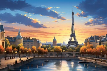 Paris cityscape with the Eiffel Tower in the background - obrazy, fototapety, plakaty