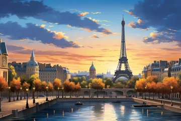 Schilderijen op glas Paris cityscape with the Eiffel Tower in the background © Molostock