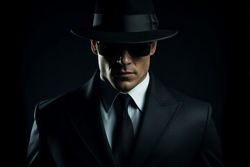 Old fashioned detective or mafia man woman in retro style hat Generative AI picture portrait