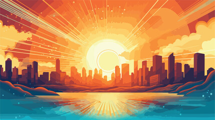 Abstract retro background aesthetic sun and the city - obrazy, fototapety, plakaty