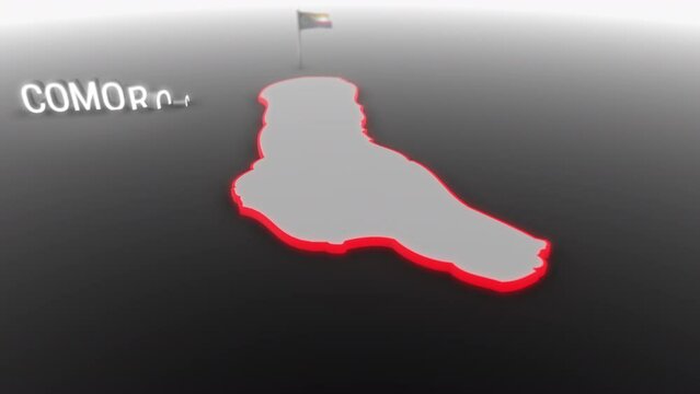 3d animated map of Comoros gets hit and fractured by the text “Climate Crisis”