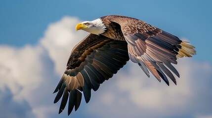 Obraz premium A majestic bald eagle soars through the sky
