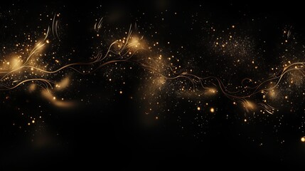 Golden particles flowing on a black background