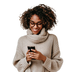 A woman looking at her mobile phone, isolated