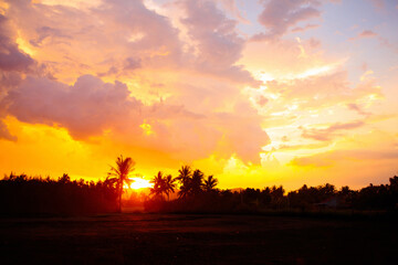 Sunset on tropical beach. Travel destination.