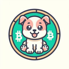 A cute cartoon dog sits in a circle, representing the logo of a crypto coin called Cute Baby Dog. It features a bitcoin symbol, making it unique and eye-catching!