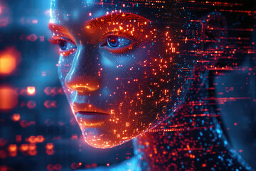 Woman Engulfed in Data Streams