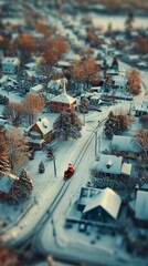 Aerial Winter Scene of a Serene Suburban Street