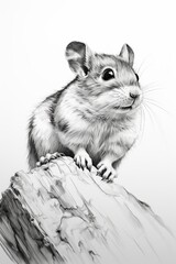Black and white pencil drawing of a cute hamster