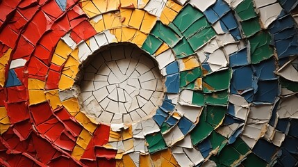 Colorful cracked mosaic tiles forming a circle