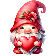 Cute valentine gnome watercolor clipart with transparent background