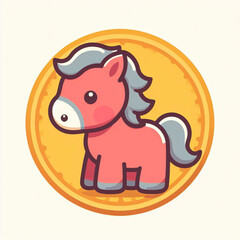 Fototapeta premium A cute cartoon pony with a bitcoin on a pile of coins. It's the logo of Cute baby Horse crypto coin.