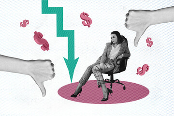 Photo collage artwork picture of stressed depressed lady having working failure feeling bullying...