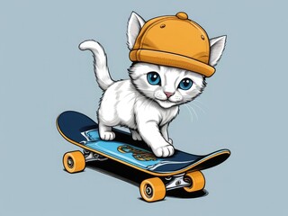 a cat on a skateboard in style
