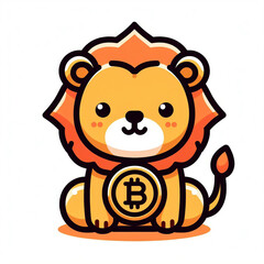 The Cute Baby Lion crypto coin logo depicts a lovable cartoon lion seated on a bitcoin coin, symbolizing the perfect blend of cuteness and digital currency.