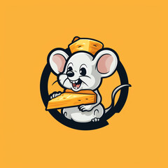 a cute cartoon mouse joyfully nibbling on a wedge of cheese, 