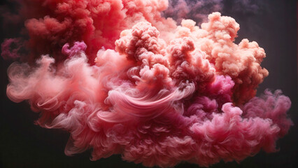 Beautiful peachy bright smoke spreading across the floor. Elegant scene, textured clouds of fog on a dark background.
