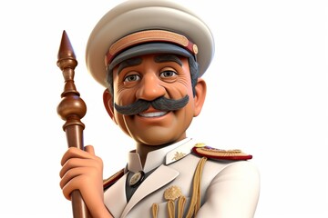 Smiling dictator with brown mustache and white uniform - obrazy, fototapety, plakaty