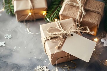 Fototapeta na wymiar Christmas gift box with blank gift card