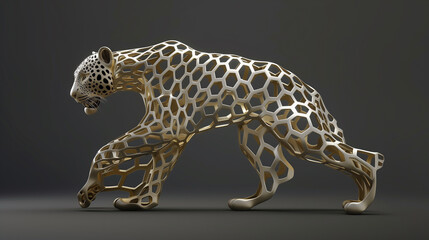 Abstract Geometric Panther Sculpture in a Minimalist Setting