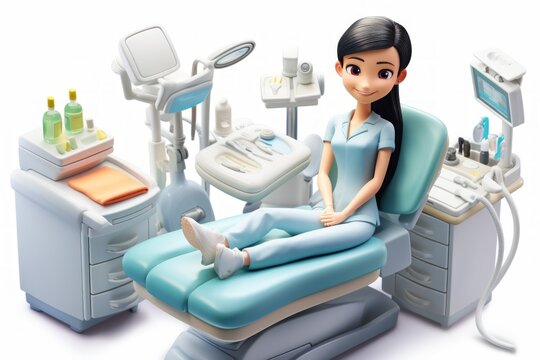 A dentist sitting in a dental chair in a dental clinic