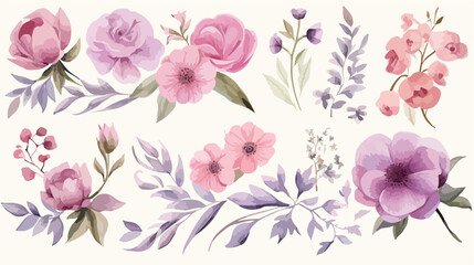Beautiful watercolor floral set design