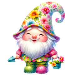 Cute garden gnome watercolor clipart with transparent background
