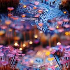Naklejka premium A circuit board with pink flowers growing on it