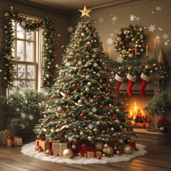 Ornament Christmas Tree with Fireplace and Presents
