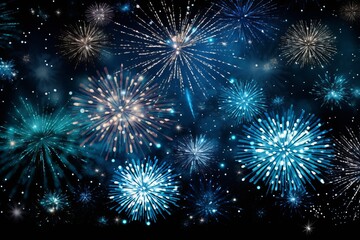 Fototapeta premium Blue and white fireworks light up the night sky