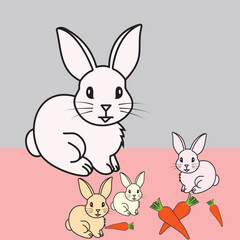 Easter bunny with carrot. Easter bunny vector illustration.  Easter day element bunny, rabbits, carrot. Minimal Cute bunny rabbit outline sketch vector illustration. Rabbit with carrot
