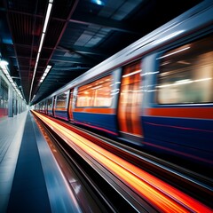 Obraz premium A subway train speeds through a station