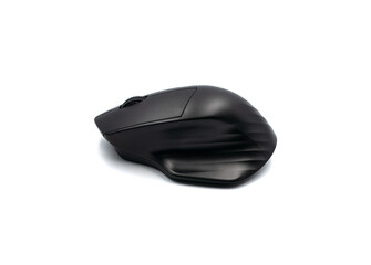 Black computer mouse isolated on white background.