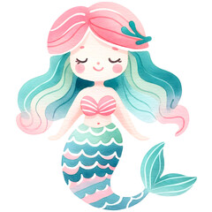 Cute watercolor mermaid clipart with transparent background