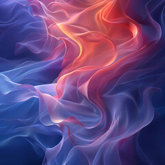 Abstract Vivid Wavy Silk Fabric Simulation in Blue and Red Tones