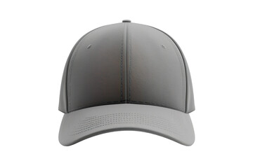 grey baseball cap mockup front view, white background isolated PNG