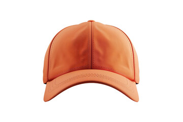 Orange baseball cap mockup front view, white background isolated PNG