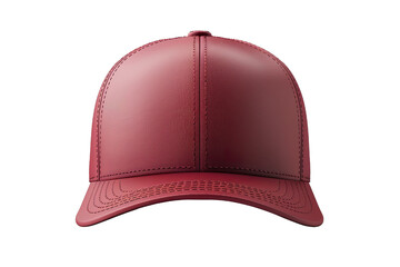 Red baseball cap mockup front view, white background isolated PNG