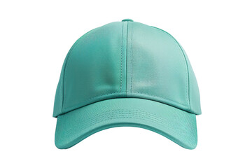  cyan baseball cap mockup front view, white background isolated PNG