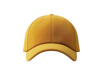 yellow baseball cap mockup front view, white background isolated PNG