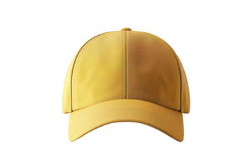 yellow baseball cap mockup front view, white background isolated PNG