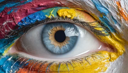 Schilderijen op glas close-up of an eye on a painted face © Dan Marsh