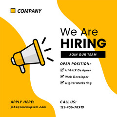 Job vacancy banner. We are hiring social media post template