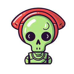 cartoon alien android, robot or astronaut  vector illustration isolated transparent background logo, cut out or cutout t-shirt print design