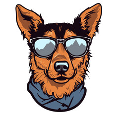 head of dog with a scarf  and sunglasses vector illustration isolated transparent background logo, cut out or cutout t-shirt print design