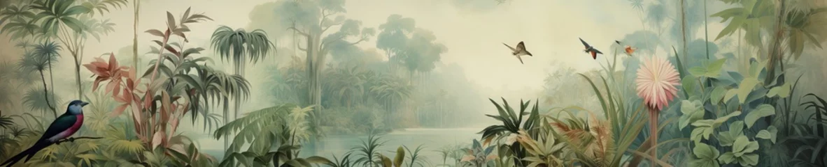 Türaufkleber Lush jungle landscape in watercolor style. © Simon