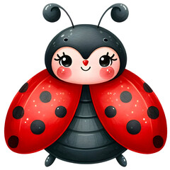 Cute ladybug watercolor clipart with transparent background